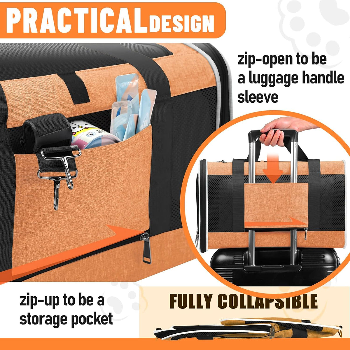 gapzer large cat carrier soft, collapsible travel pet showing dimensions