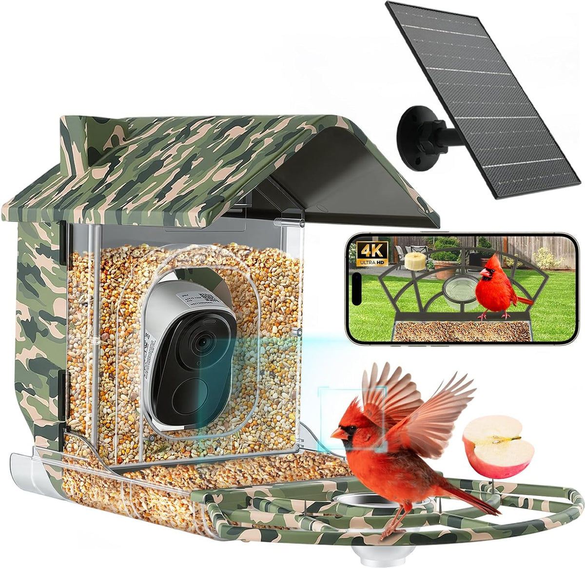 smart bird feeder camera, 4k solar, ai id, main product view