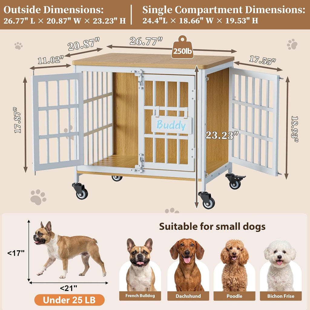easycom 27in dog crate furniture with personalized name, front angle view