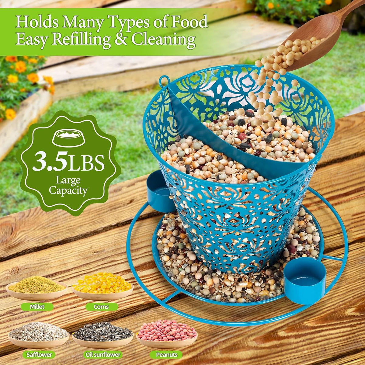 solar bird feeders for outside hanging metal wild showing dimensions