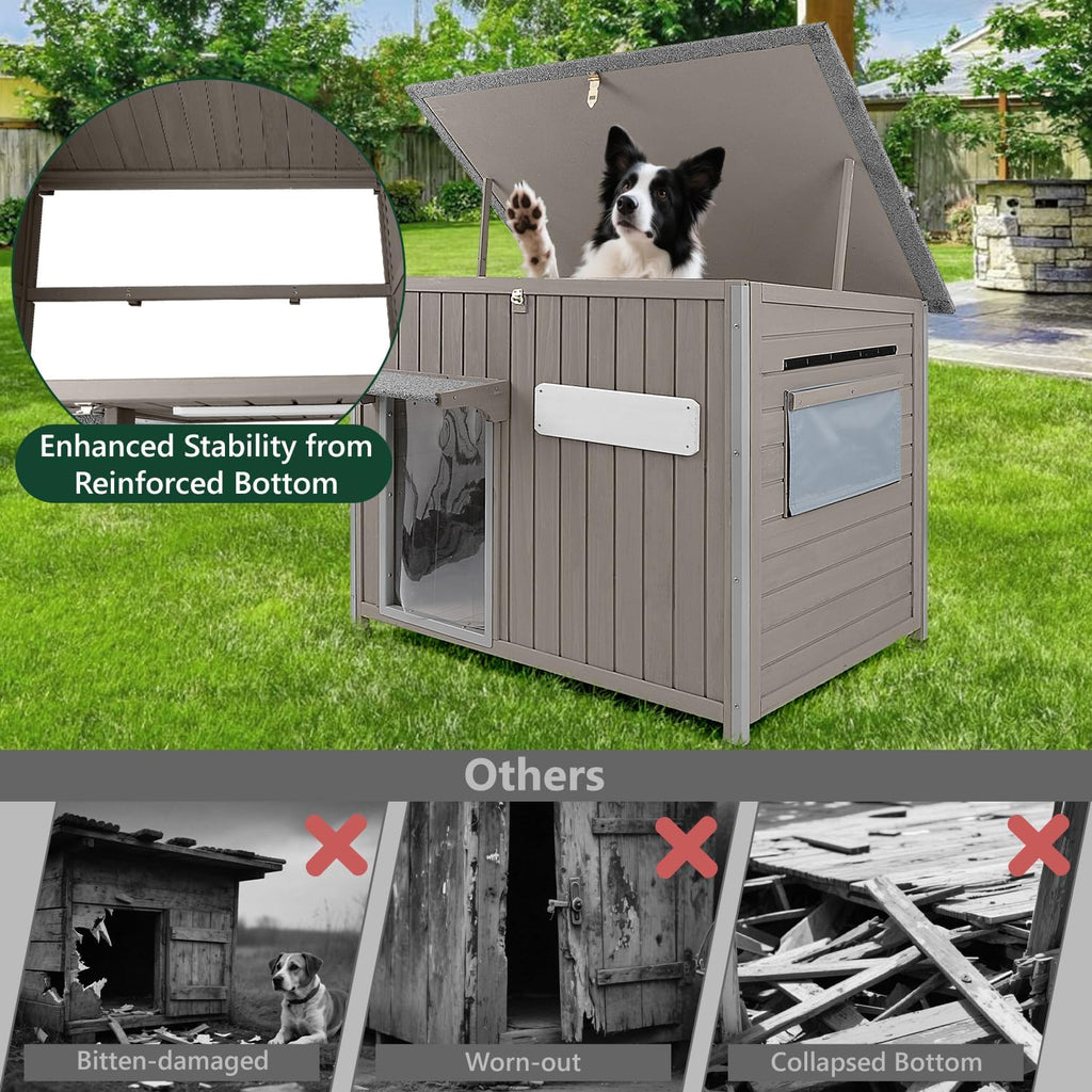 petscosset 43.3" l large outdoor dog house weatherproof showing dimensions