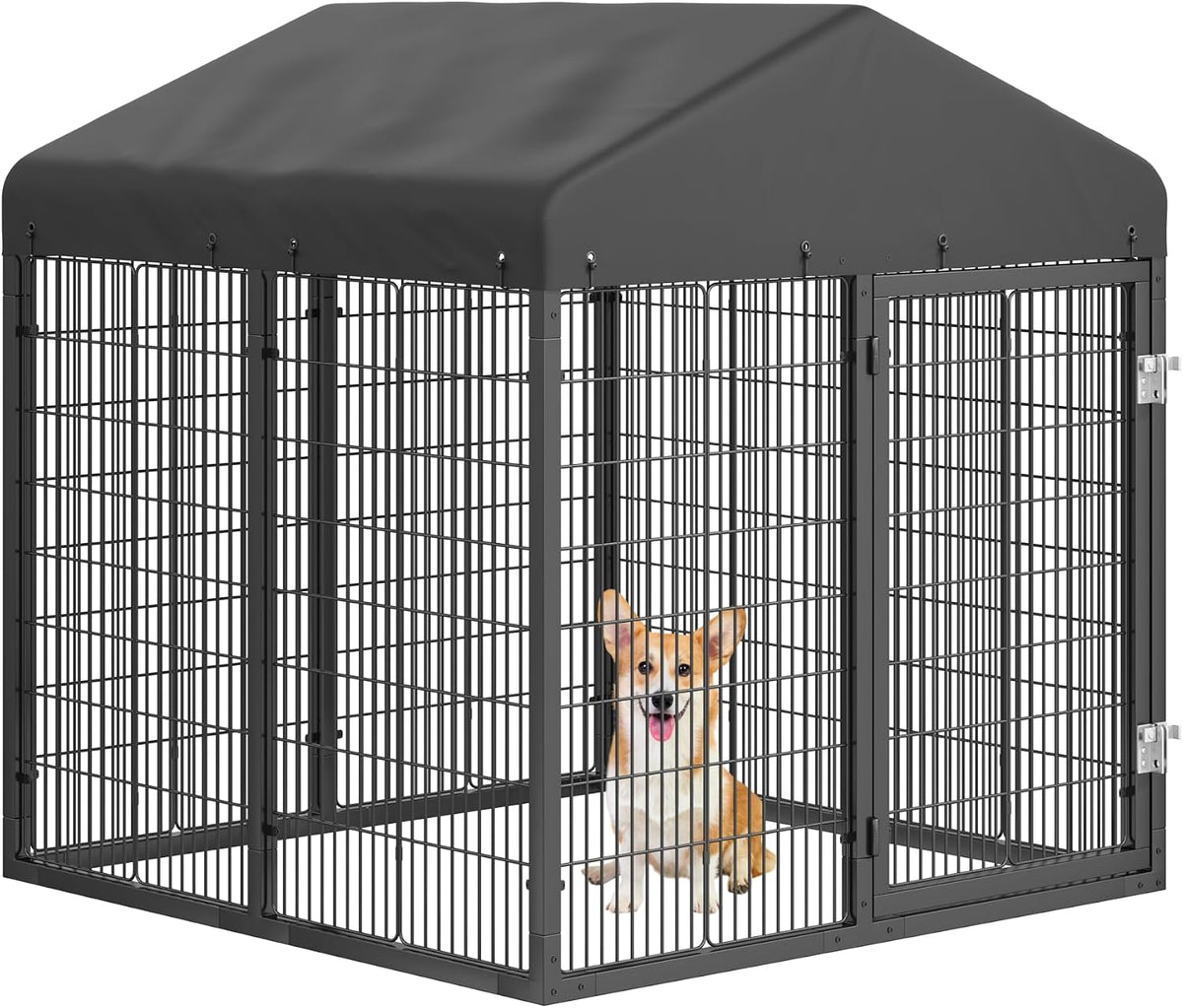 petony 4.2x4x4.5ft large outdoor dog enclosure, heavy duty showing dimensions
