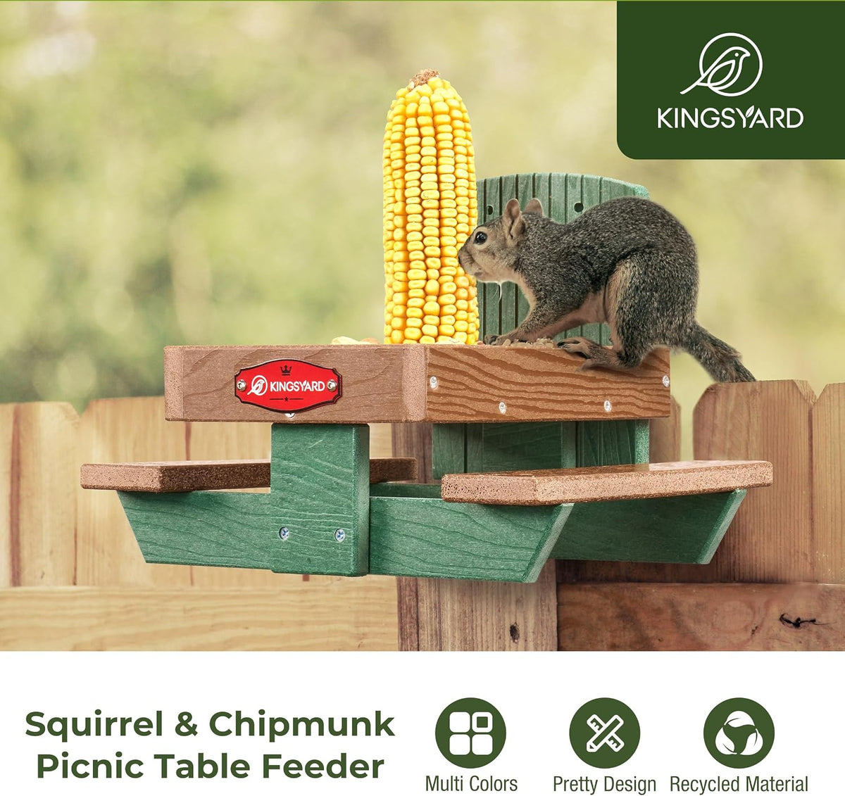 kingsyard squirrel feeder table for outside, recycled plastic shown in use