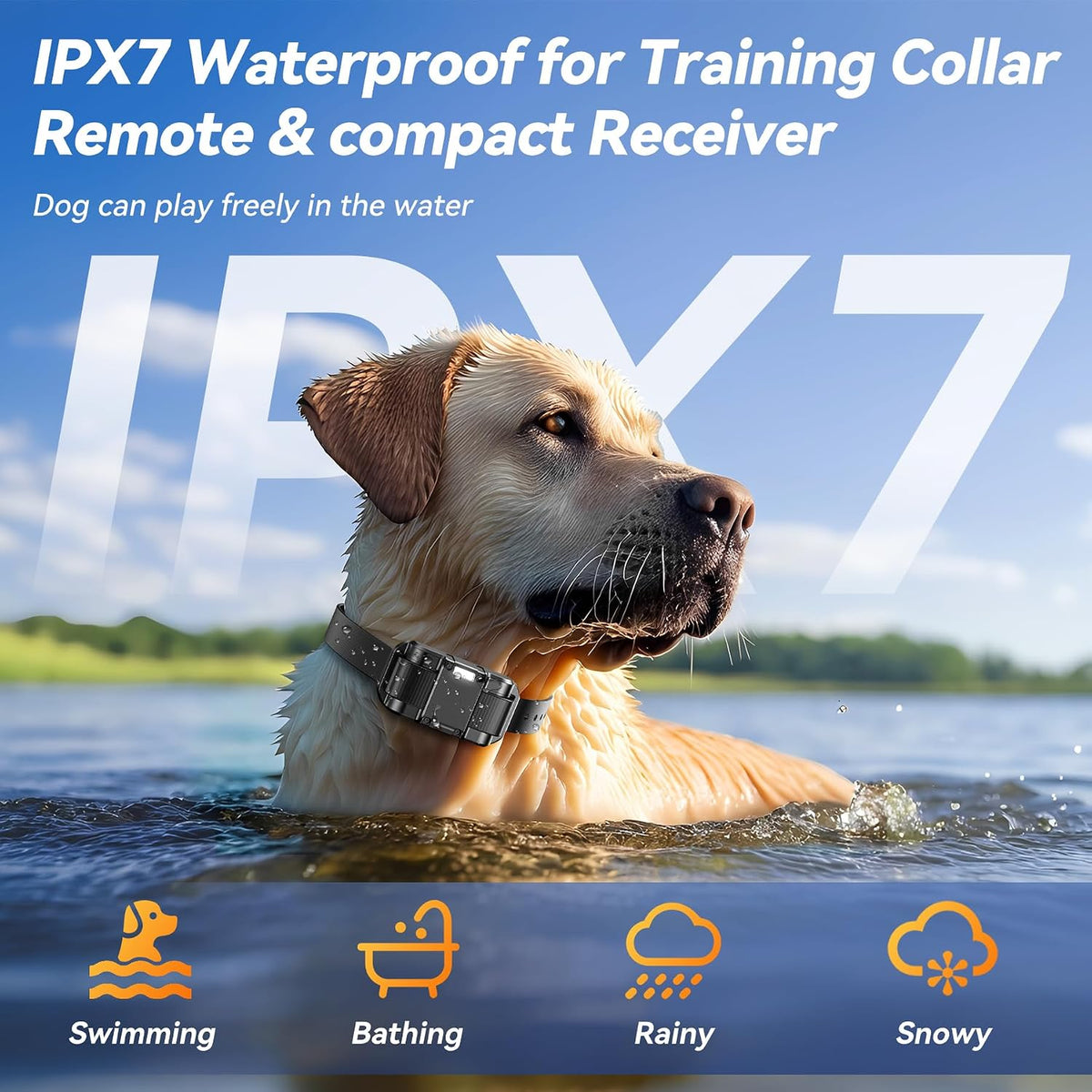dog shock collar, ipx7 waterproof dog training collar shown in use