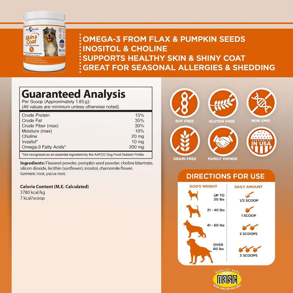 vital planet - skin and coat powder supplement shown in use