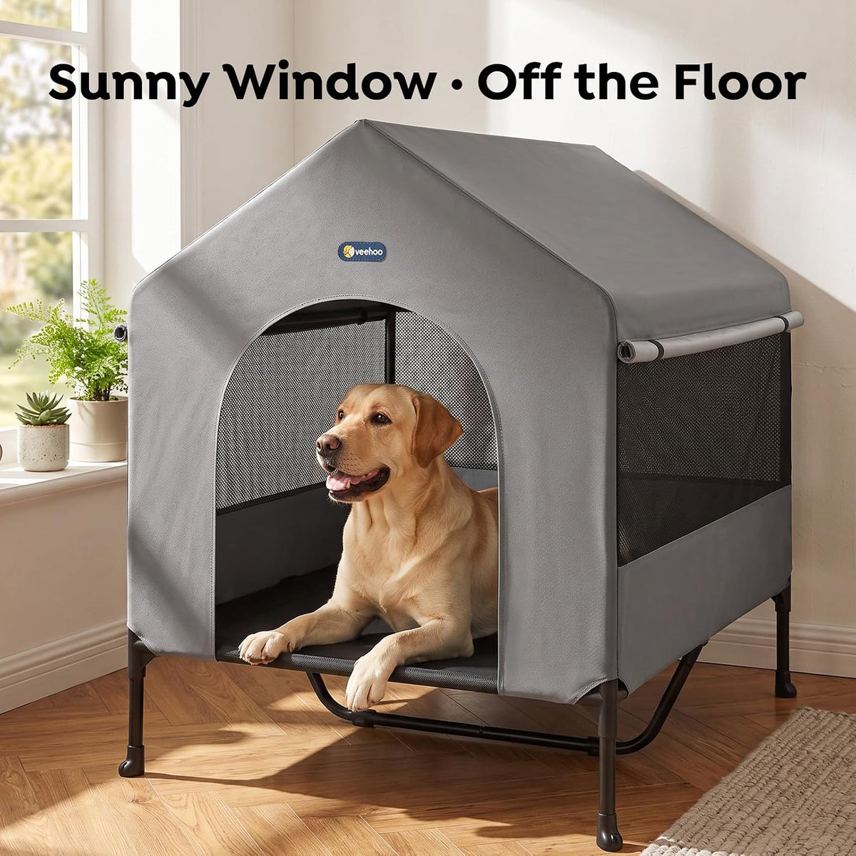 veehoo 47" dog house, 2-in-1 x-large dog house, side view