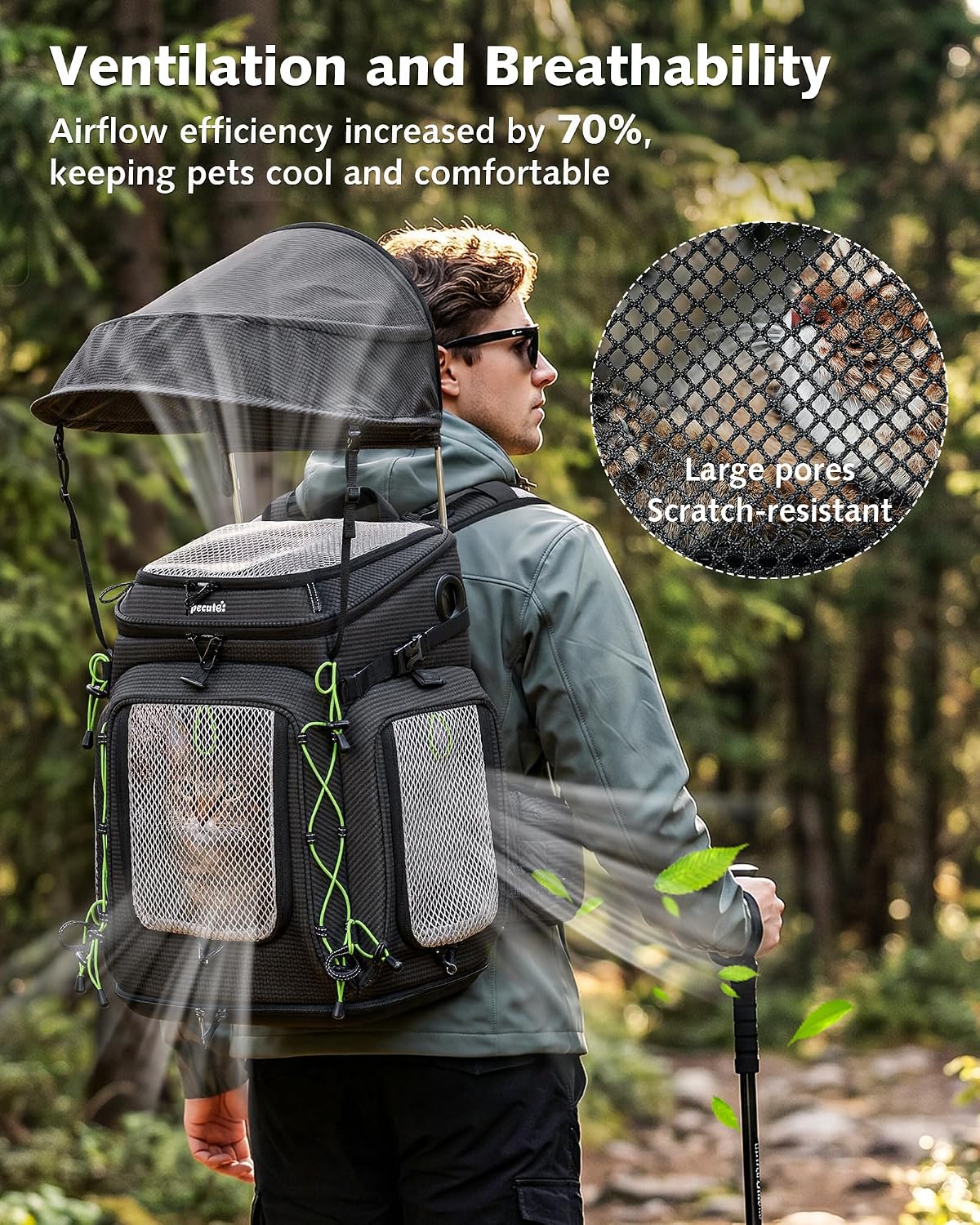 pecute cat backpack carrier,pet carrier backpack for hiking,ergonomic,black, close-up detail