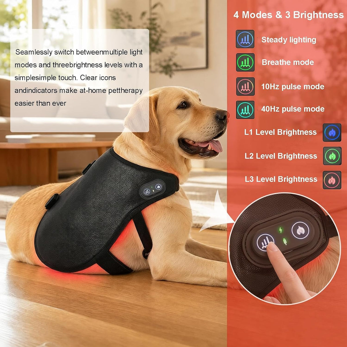 red light therapy for dogs hip & joint, close-up detail