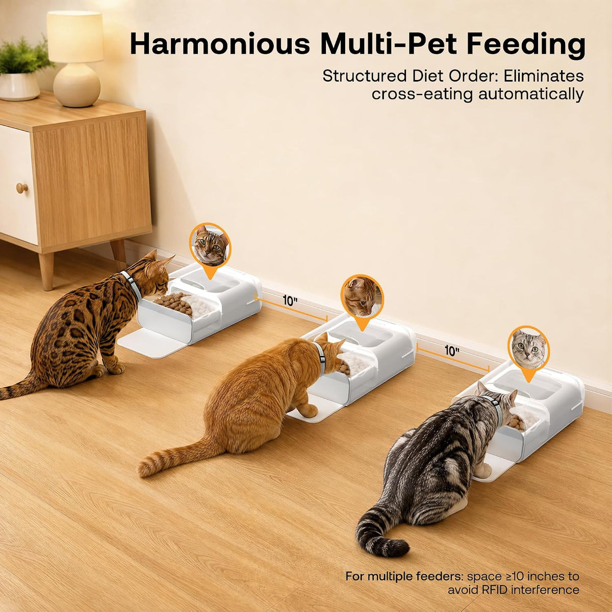 heapets rfid automatic cat feeder with collar sensor, side view