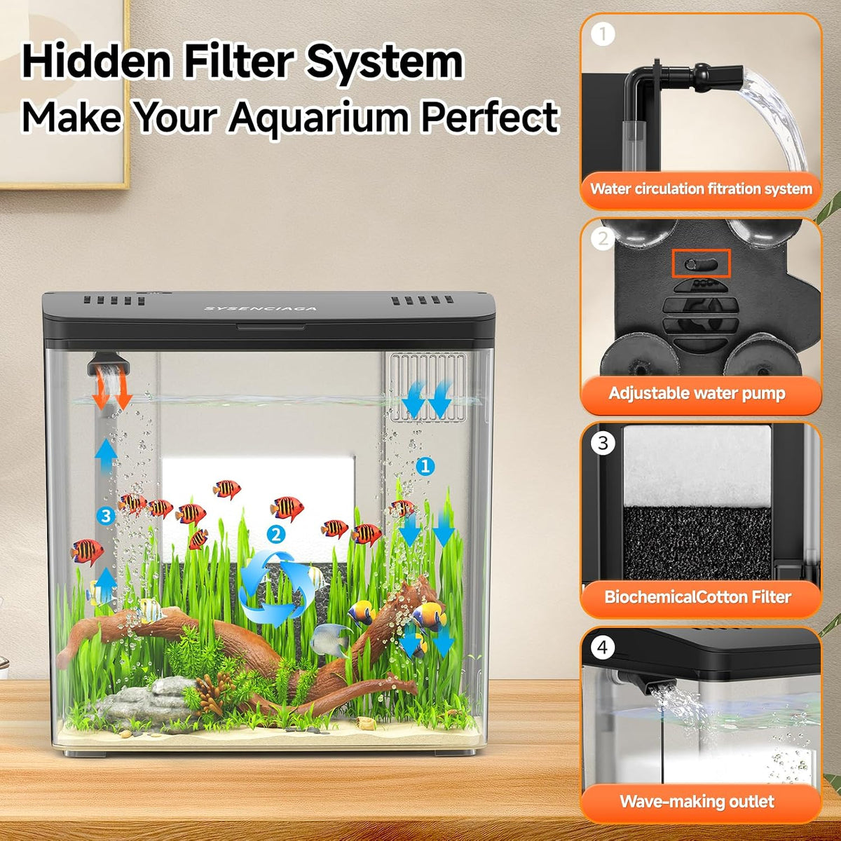 1 gallon acrylic fish tank kit for kids, close-up detail