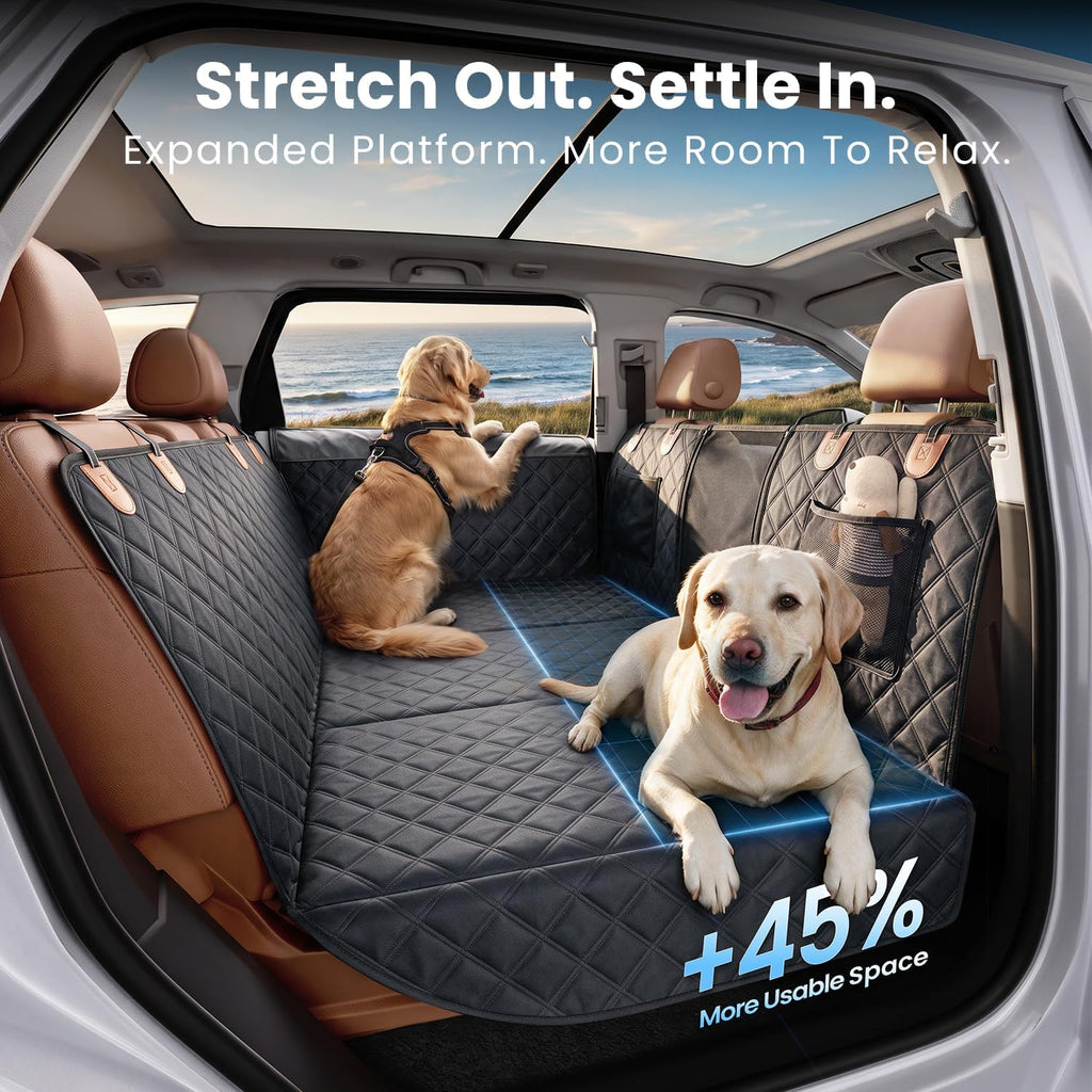 reevaa 3.0 hard bottom dog car seat cover showing dimensions