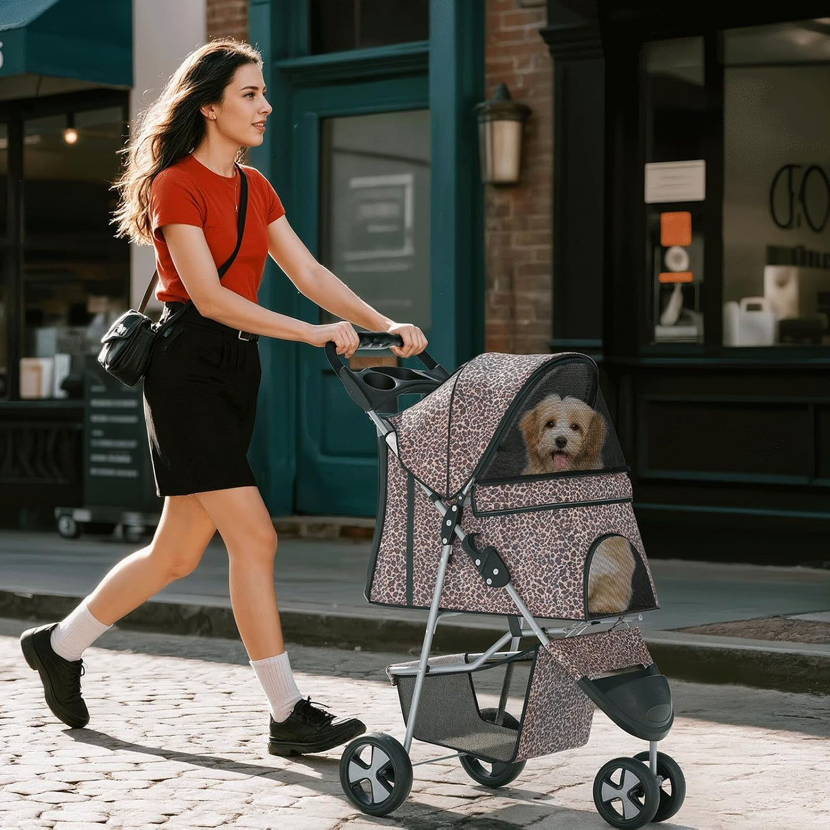 foldable 3-wheel pet stroller for dogs & cats, side view
