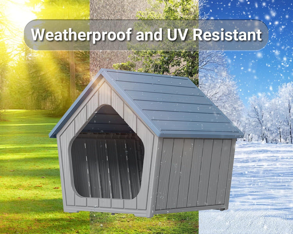 drato small dog house indoor/outdoor, blue, front angle view