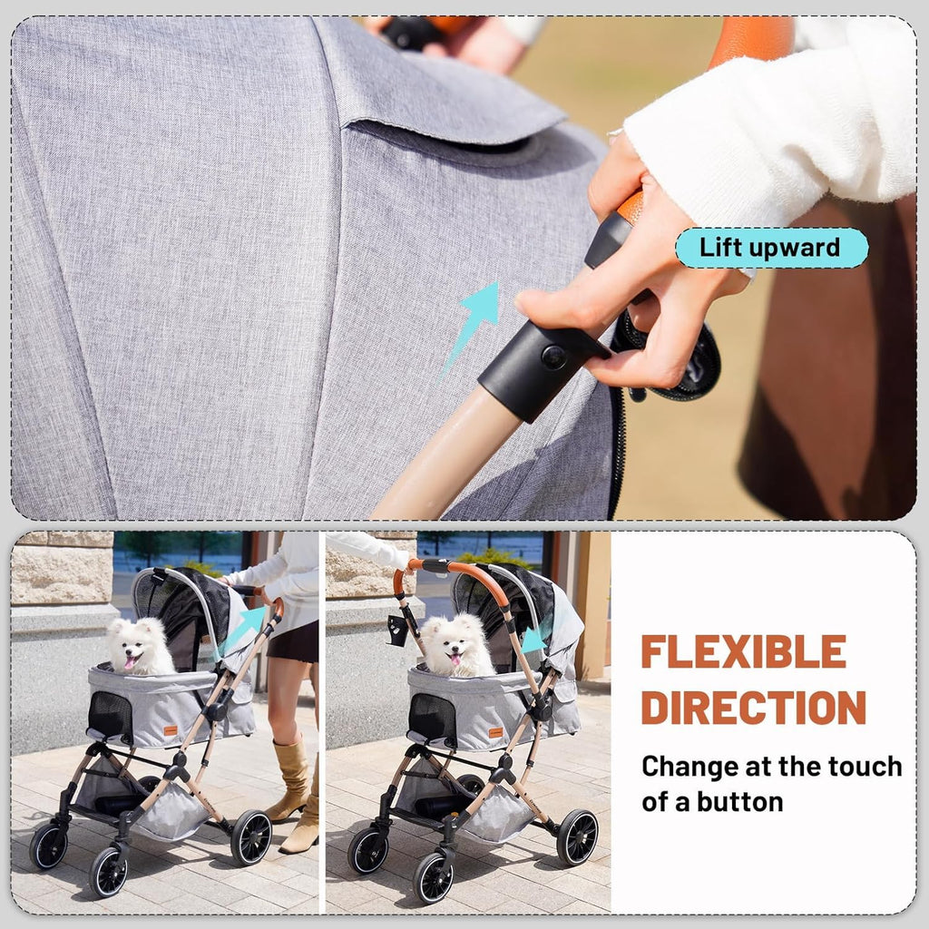 echosmile small medium dogs stroller 4-wheel pet strollers showing dimensions