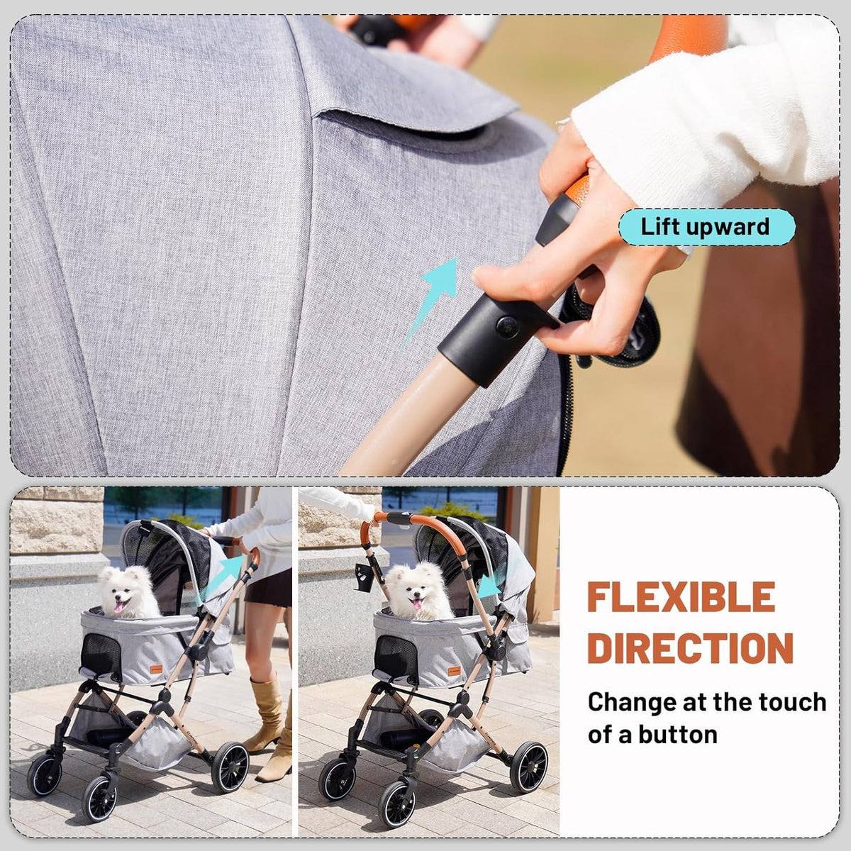 echosmile small medium dogs stroller 4-wheel pet strollers showing dimensions