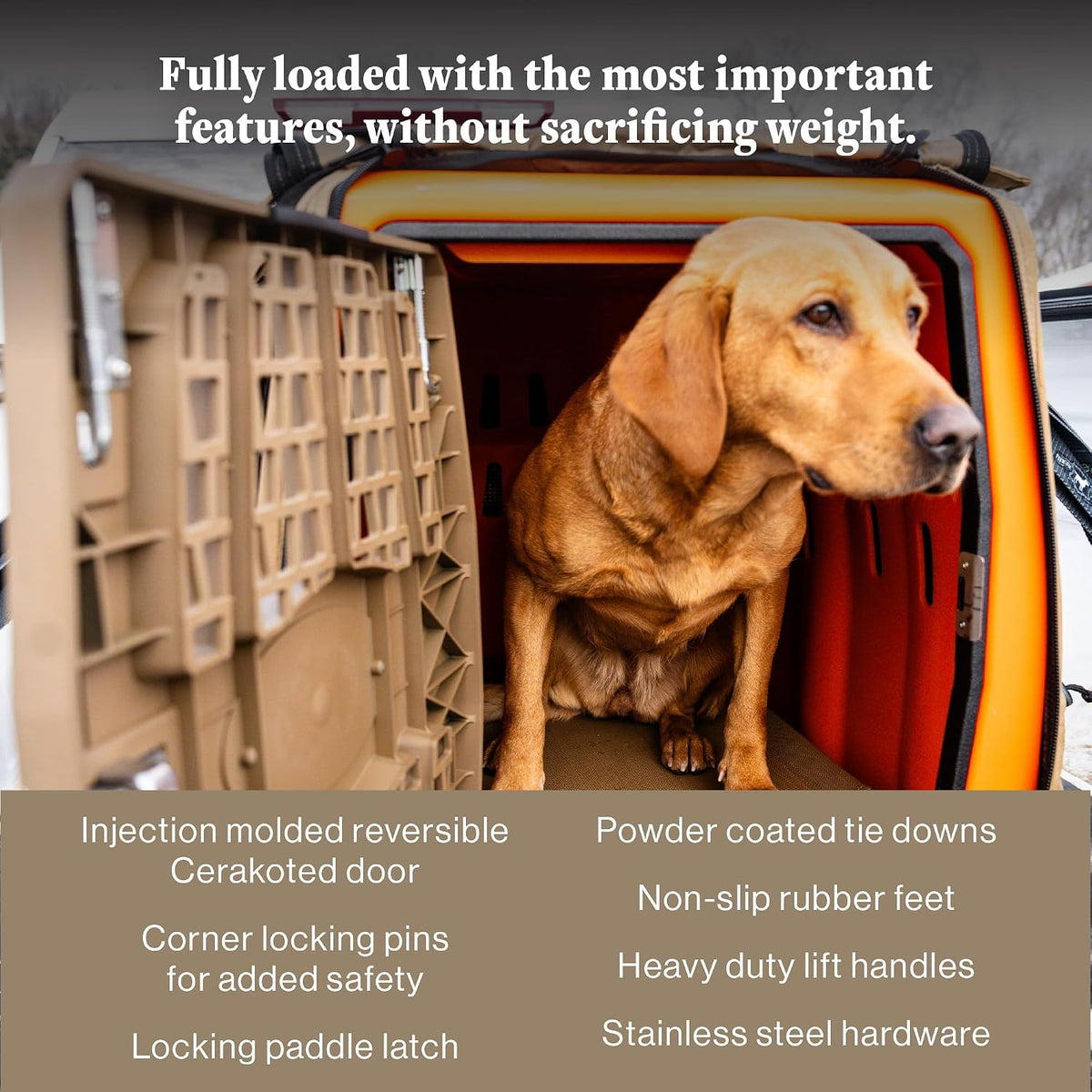 lucky dog kennel, durable crash tested portable dog, side view