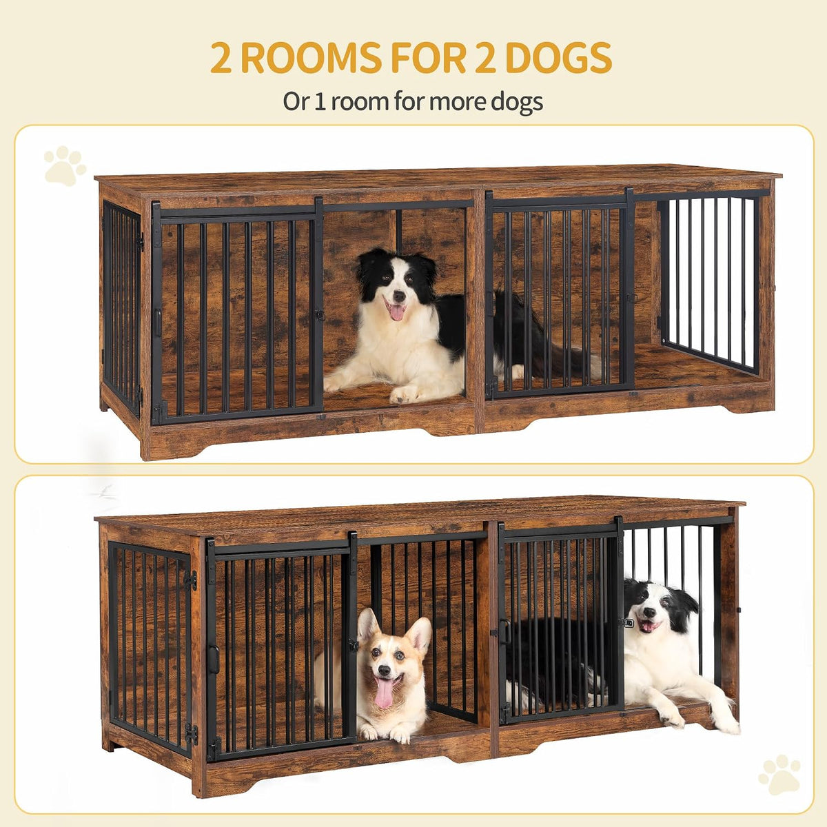 hzuaneri 77.6 in double dog crate furniture, dog, side view