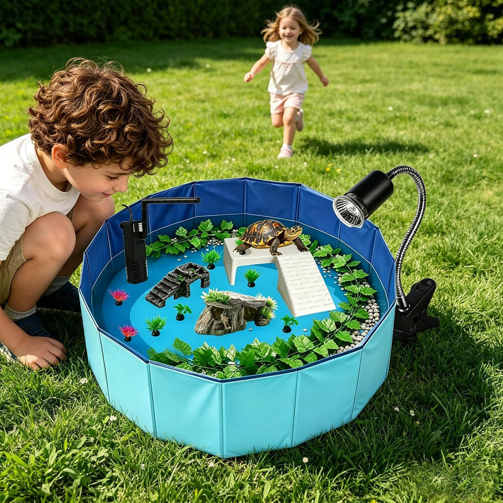 22.8 inch large size turtle tank habitat kit on a desk or shelf