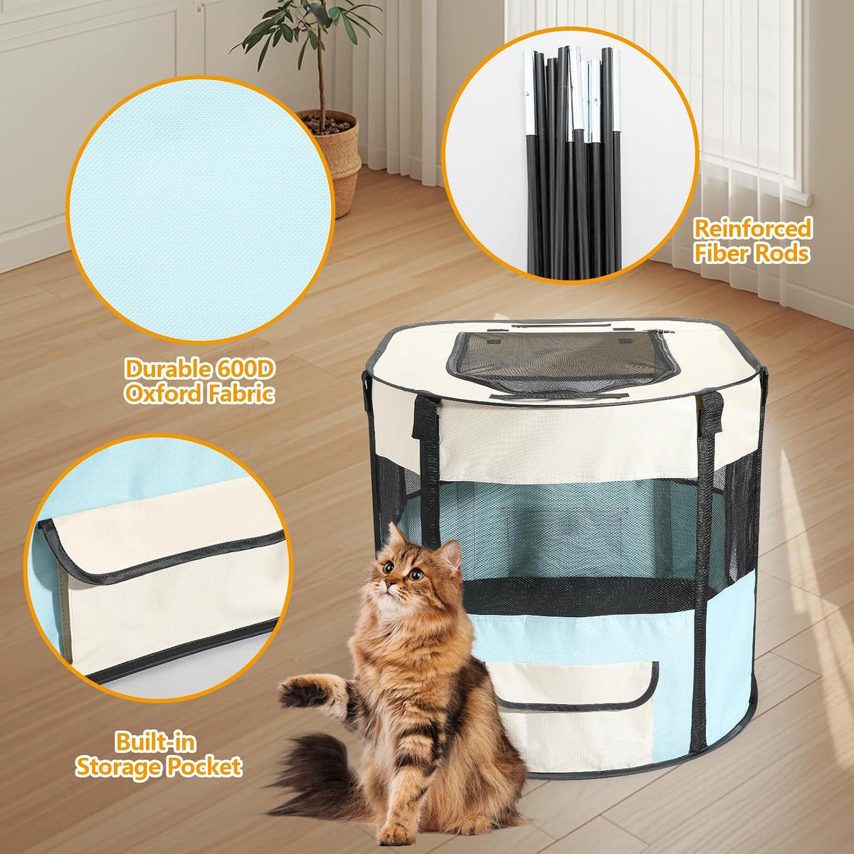 portable cat playpen, foldable pet tent with carry shown in use