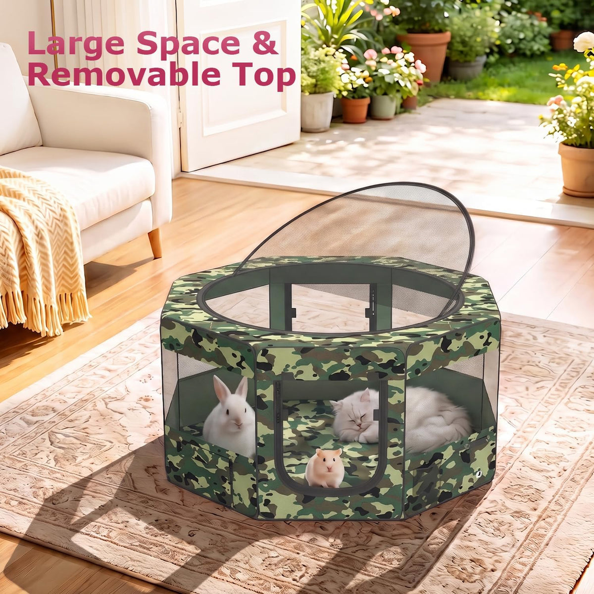 bestpet portable dog & cat playpen foldable enclosed showing dimensions