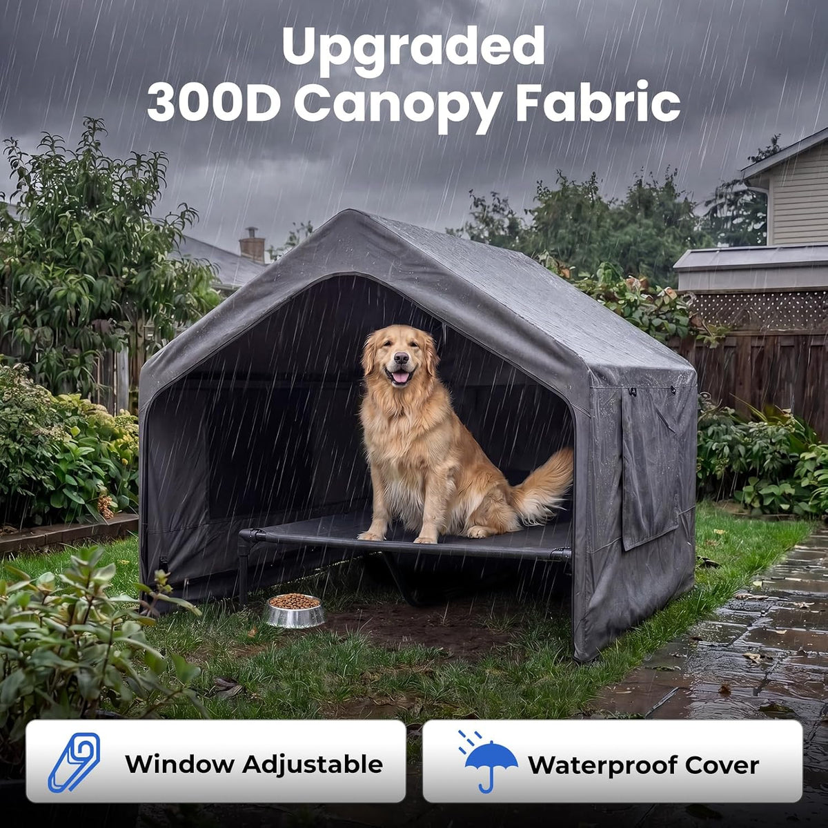 zooba extra large dog shade with elevated bed, close-up detail