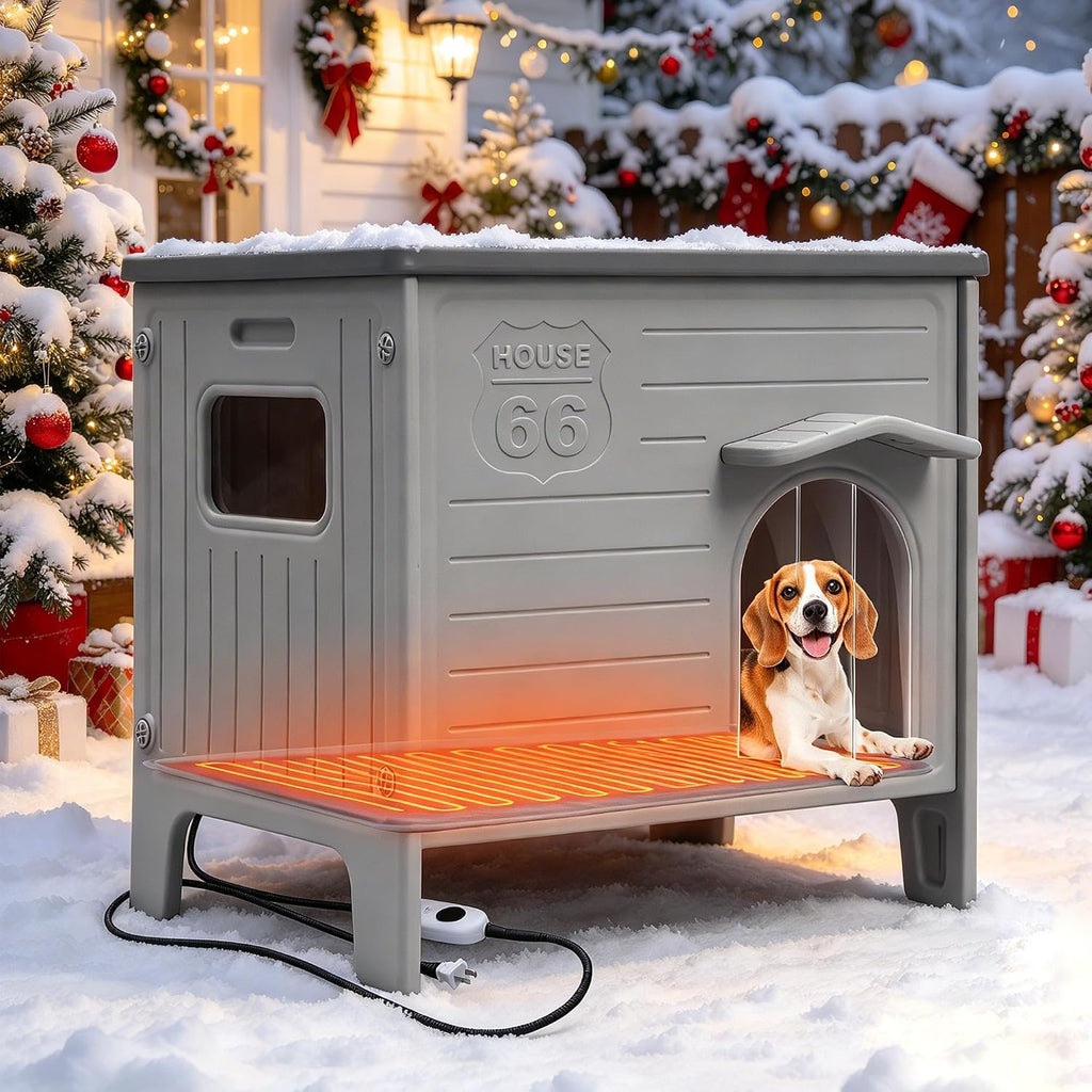 heated dog house for outside, outdoor indoor dog, front angle view