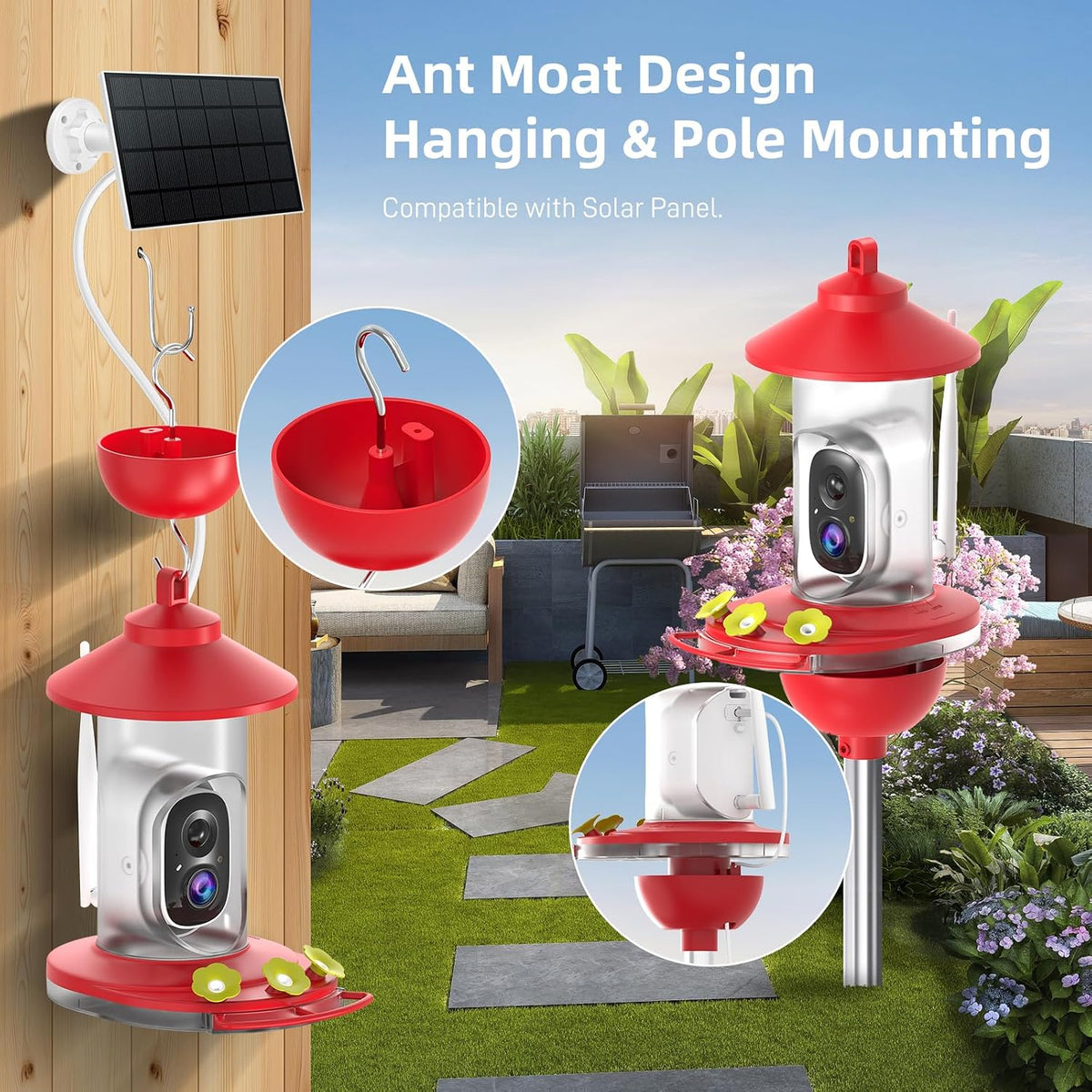 soliom hummingbird feeder with camera, 2k smart ai, side view