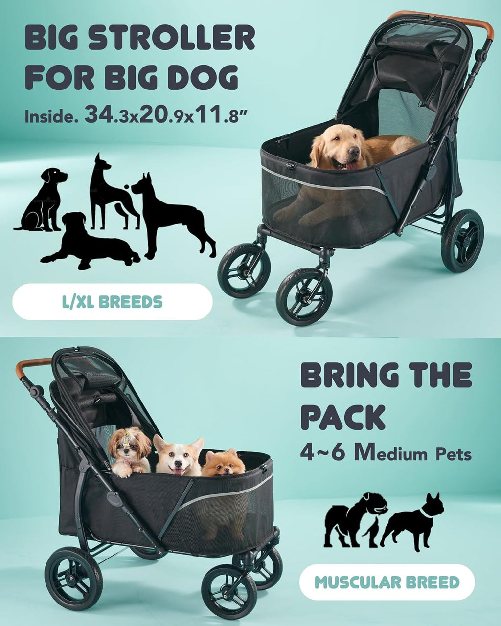 zoosky pet stroller for large dogs up to, side view