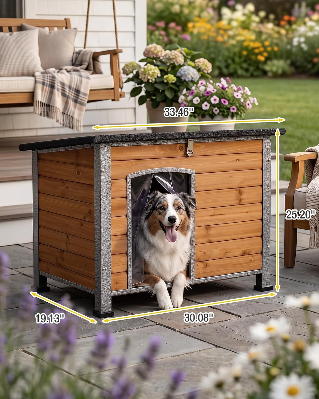 suumerpety indoor outdoor dog house,anti-chewing iron frame dog, side view