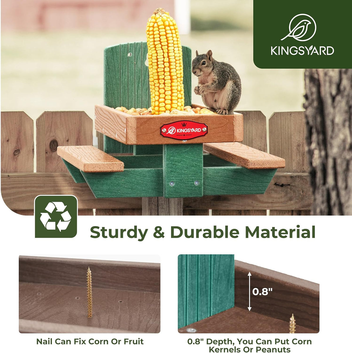 kingsyard squirrel feeder table for outside, recycled plastic, side view