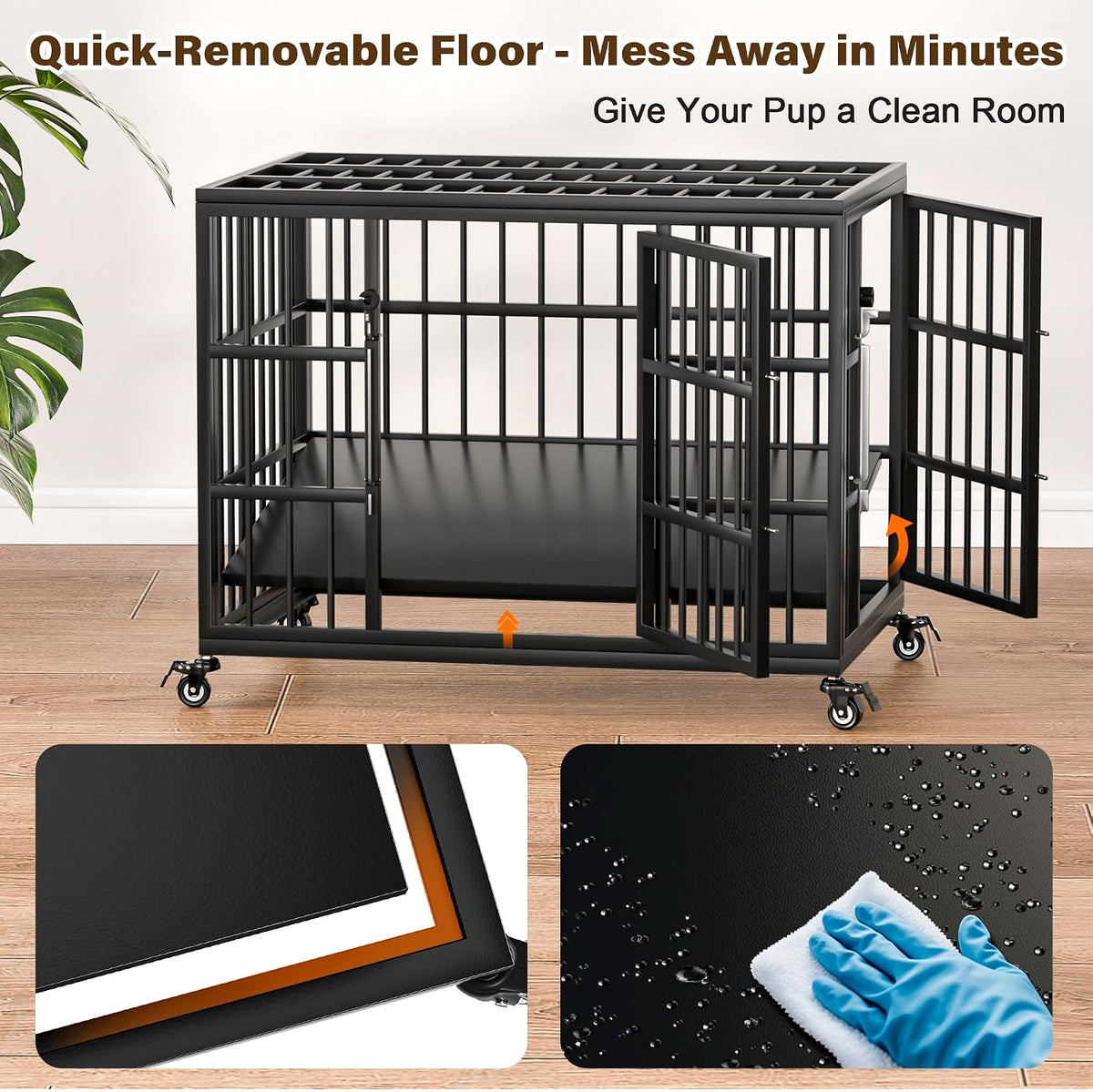 verifurty 30" heavy duty dog crate for medium/small shown in use