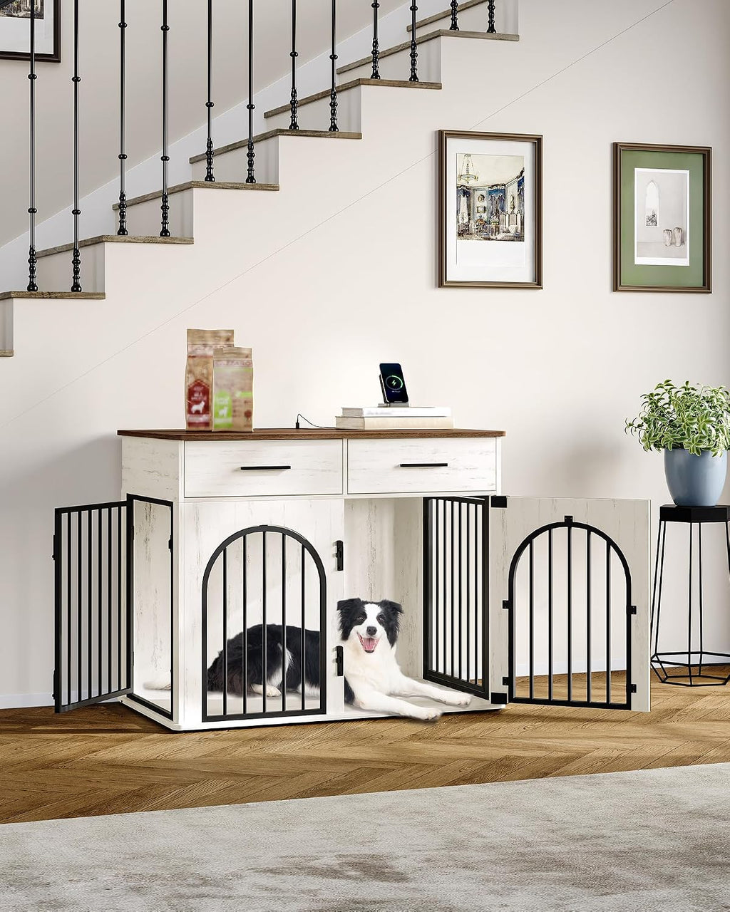 hzuaneri 39.4 in dog crate furniture with storage, front angle view