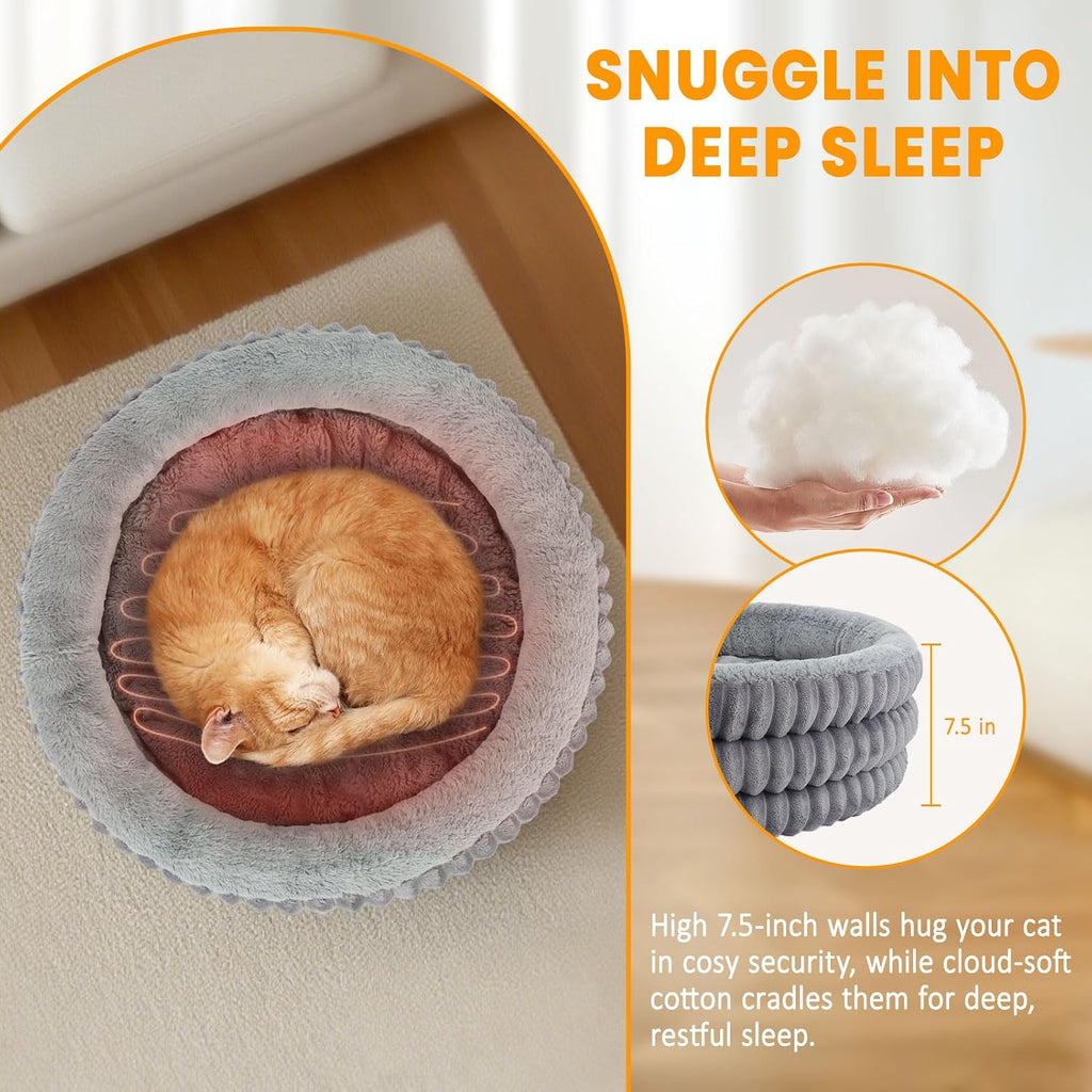 heated cat bed indoor, 20" round donut deep, side view