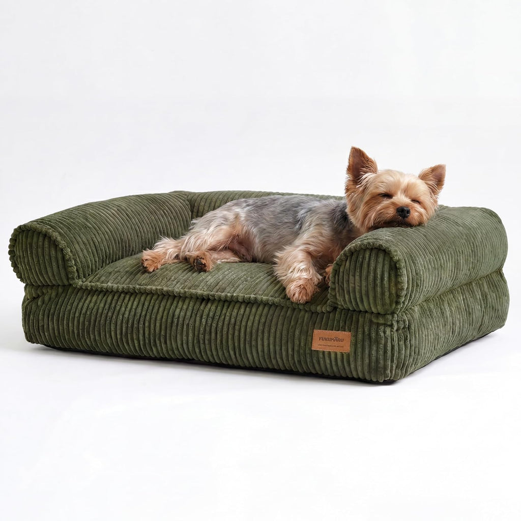 fukumaru dog couch bed, corduroy cozy cat bed, front angle view