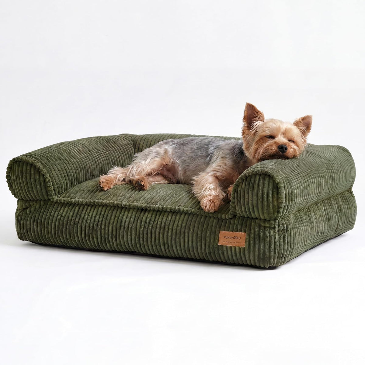 fukumaru dog couch bed, corduroy cozy cat bed, front angle view