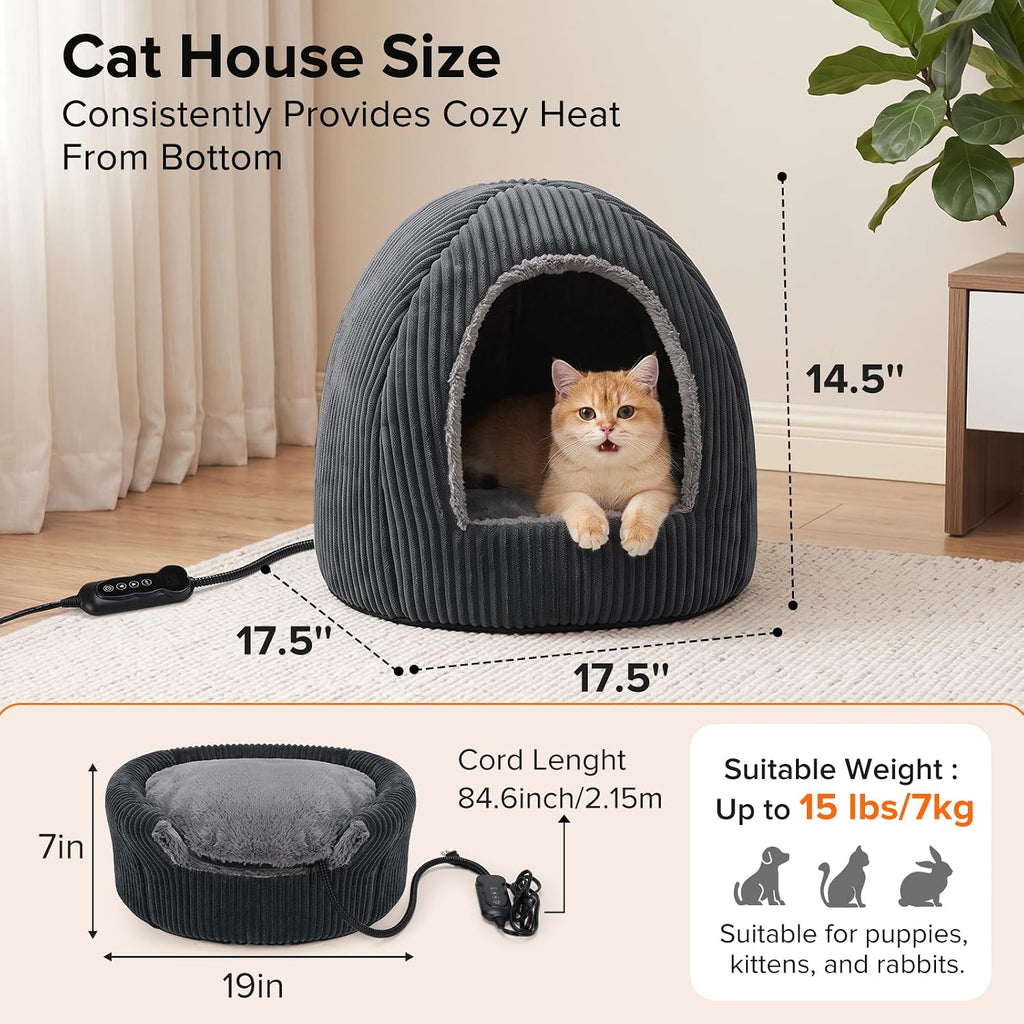 2 in 1 foldable heated cat cave beds on a desk or shelf