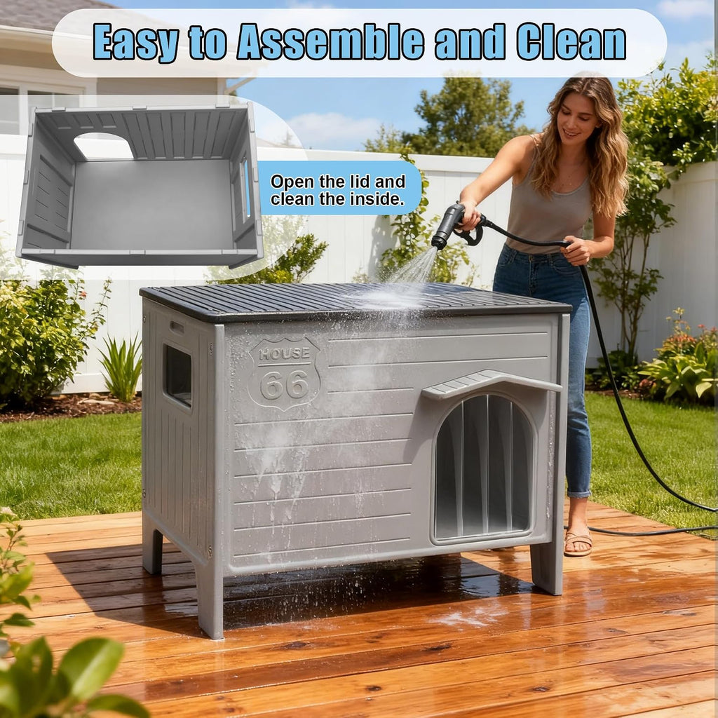 plastic dog house for outdoor indoor with insulated, package contents