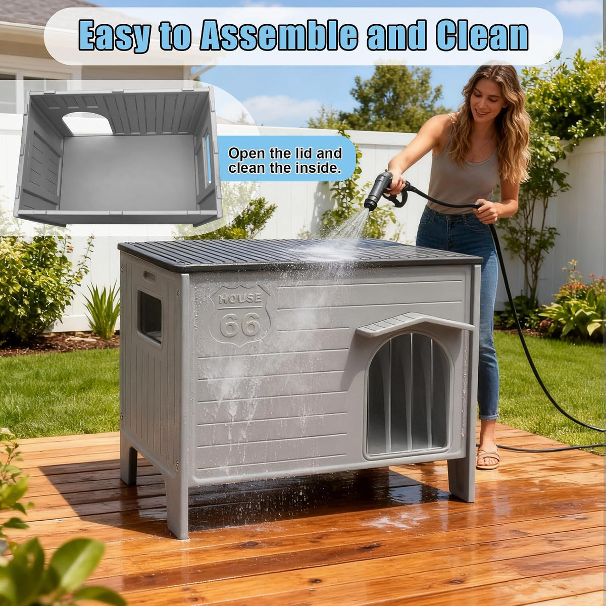 plastic dog house for outdoor indoor with insulated, package contents