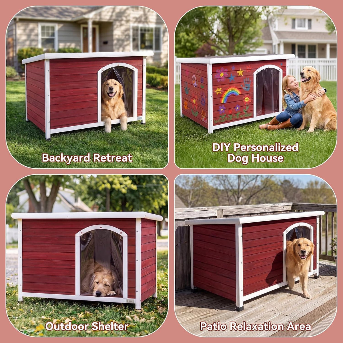 petsfit solid wood outdoor dog house for large, front angle view