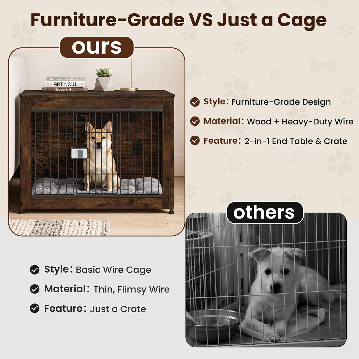 wooden dog crate furniture 32" for high anxiety, package contents