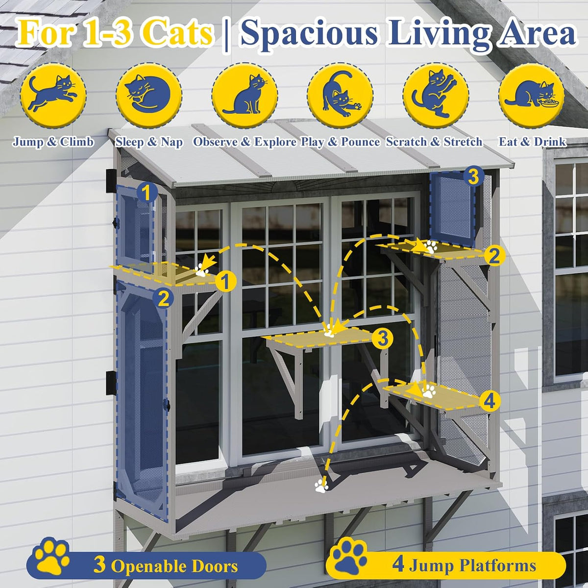 petscosset large window catio for indoor cats, multi-level, close-up detail
