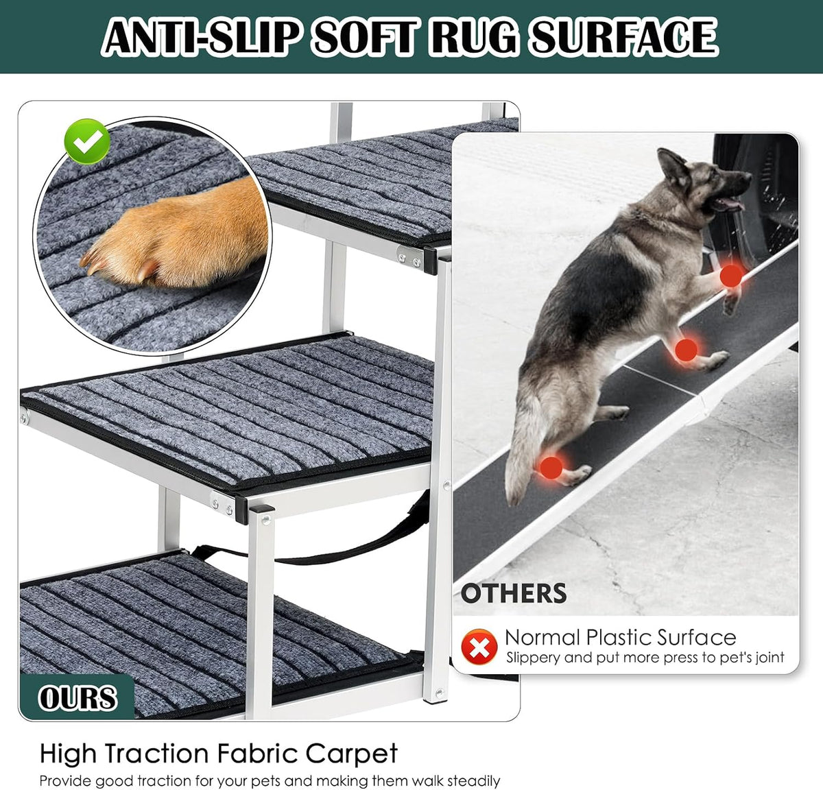 joyrally dog steps for car, foldable 4-step stairs, side view