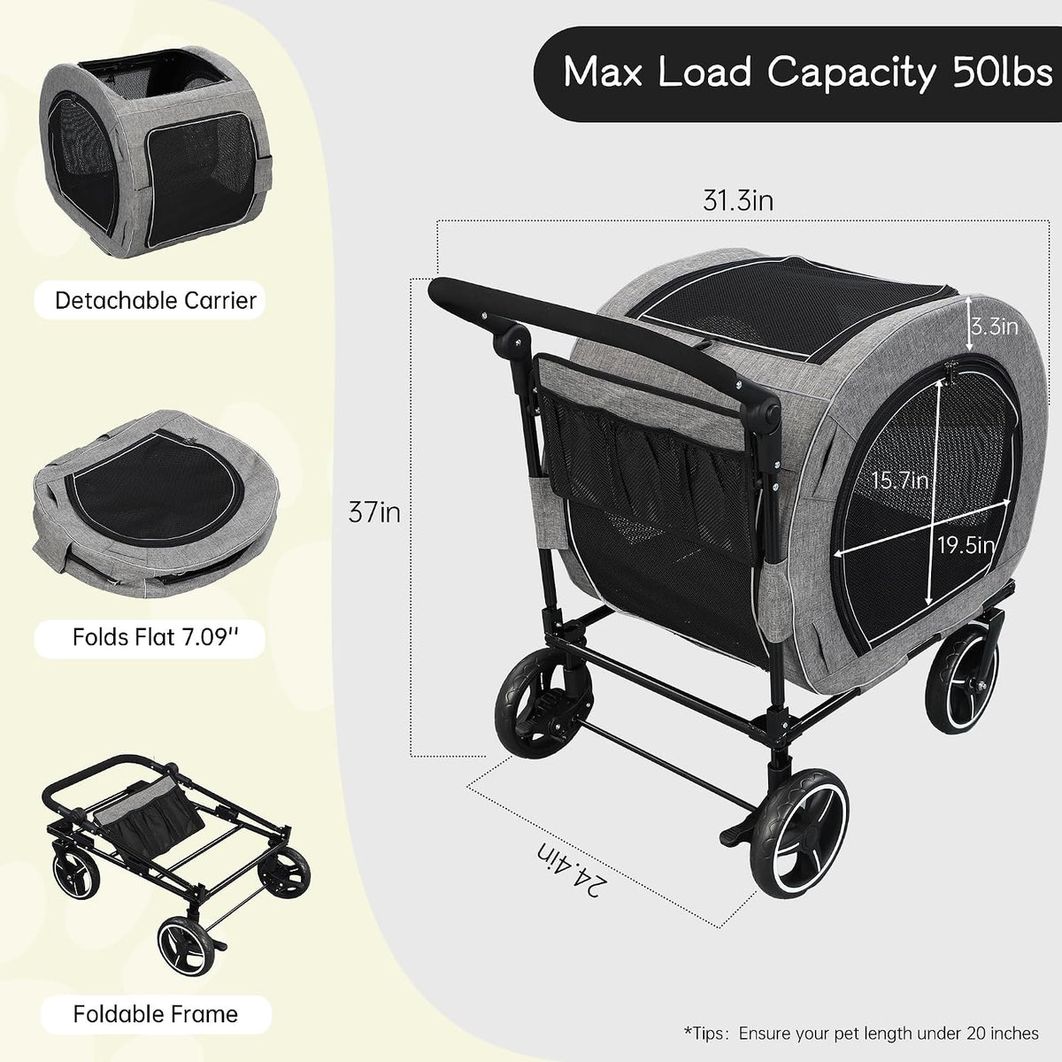 saudism pet stroller for dogs cats up to shown in use