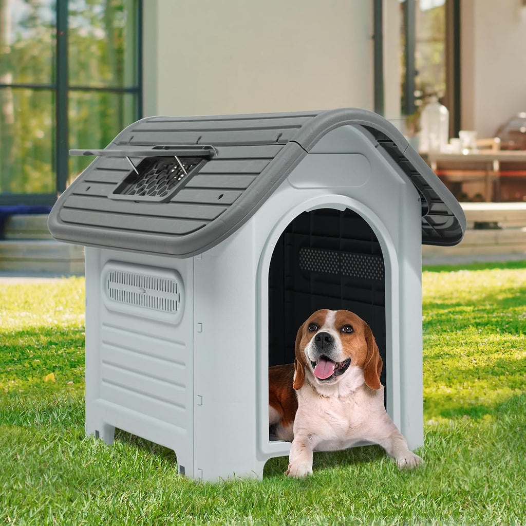 yitahome dog house outdoor plastic doghouse water resistant shown in use