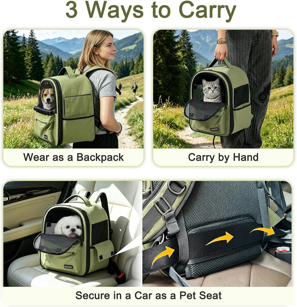 cat carrier dog backpack carrier with anti-collapse bottom, front angle view