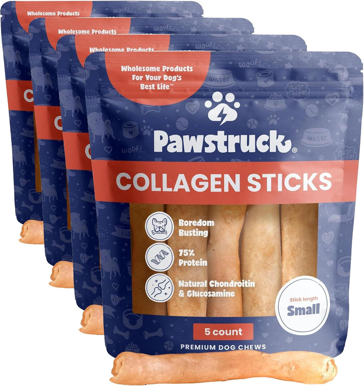 pawstruck small collagen sticks 100% natural beef chews, main product view