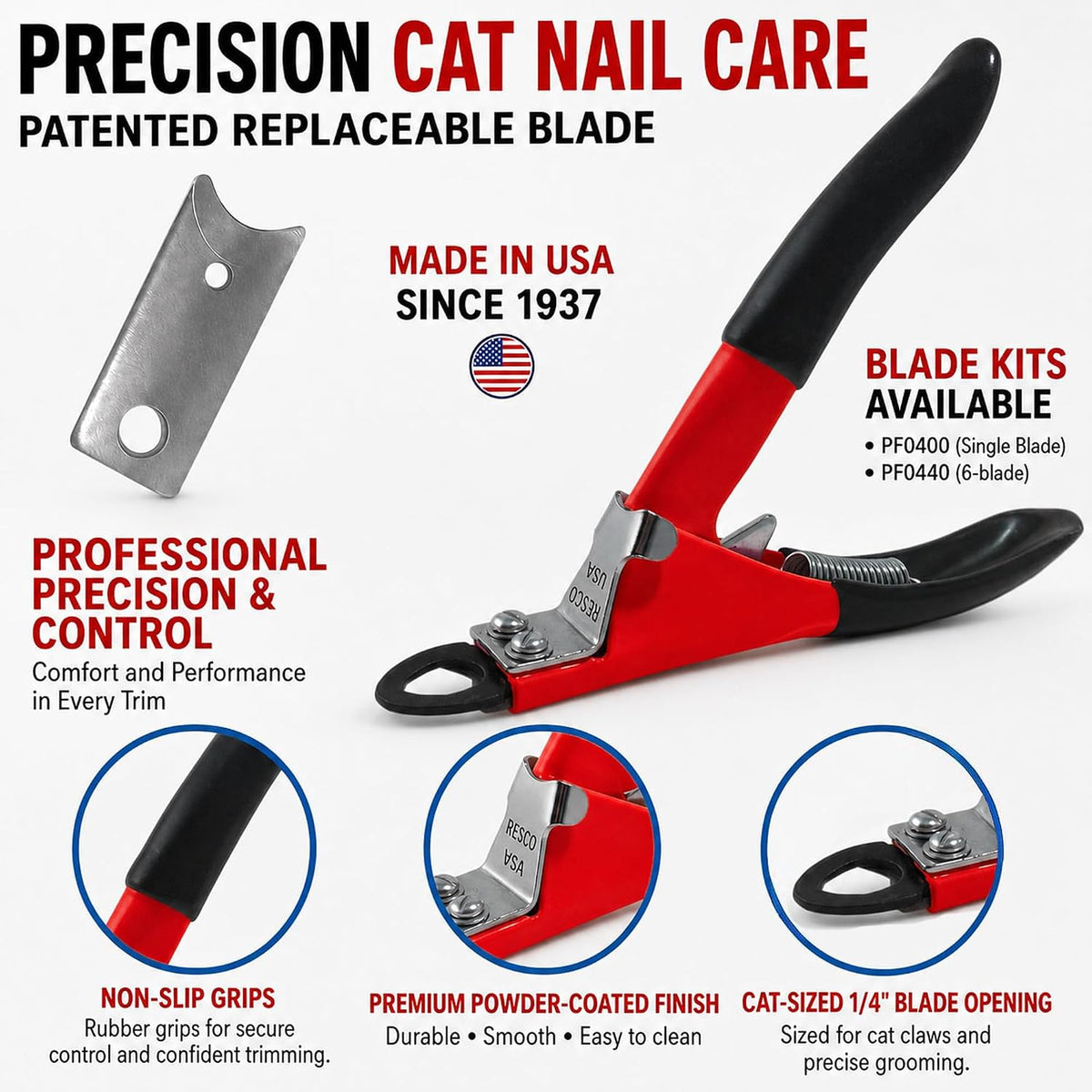 resco professional guillotine cat nail clippers with grips showing dimensions