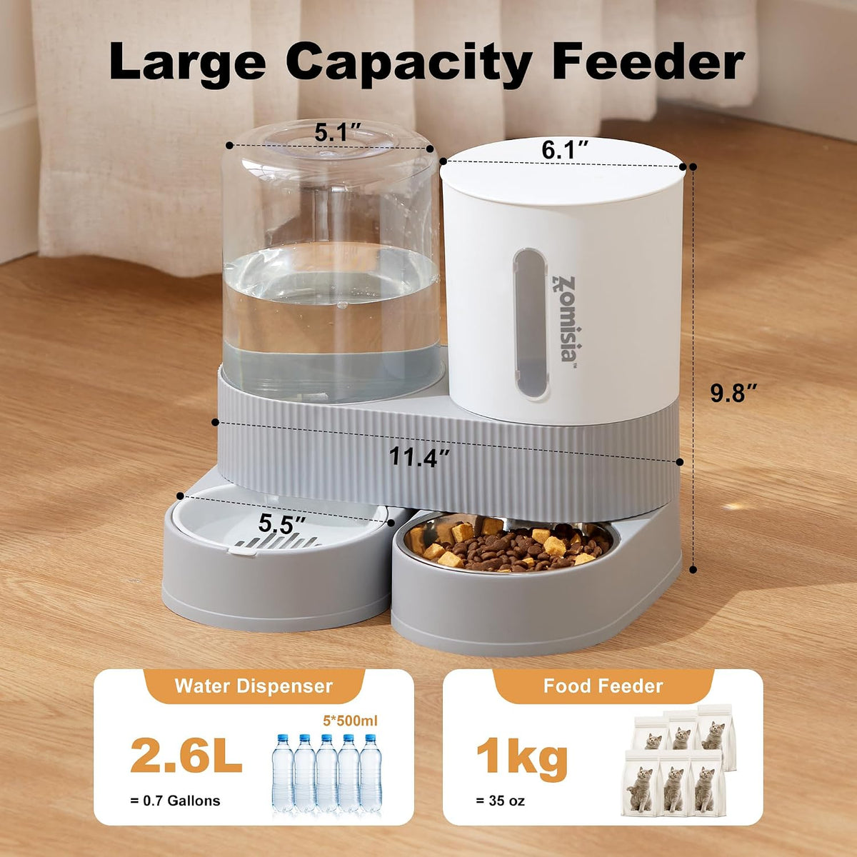 zomisia gravity cat feeder and water dispenser shown in use