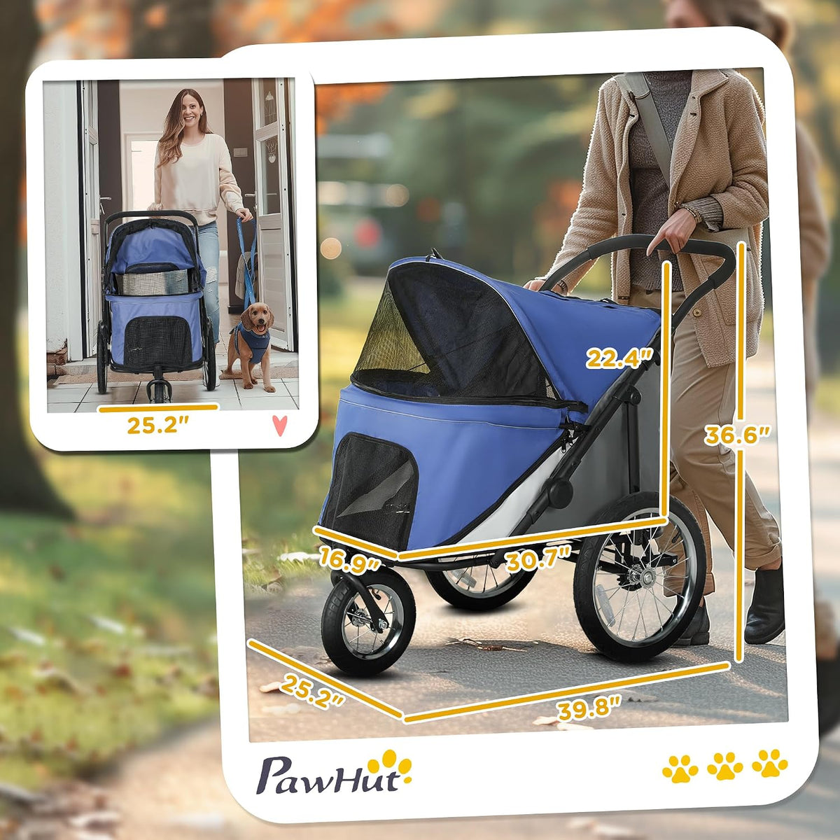 pawhut dog stroller easy one-hand fold for medium, close-up detail