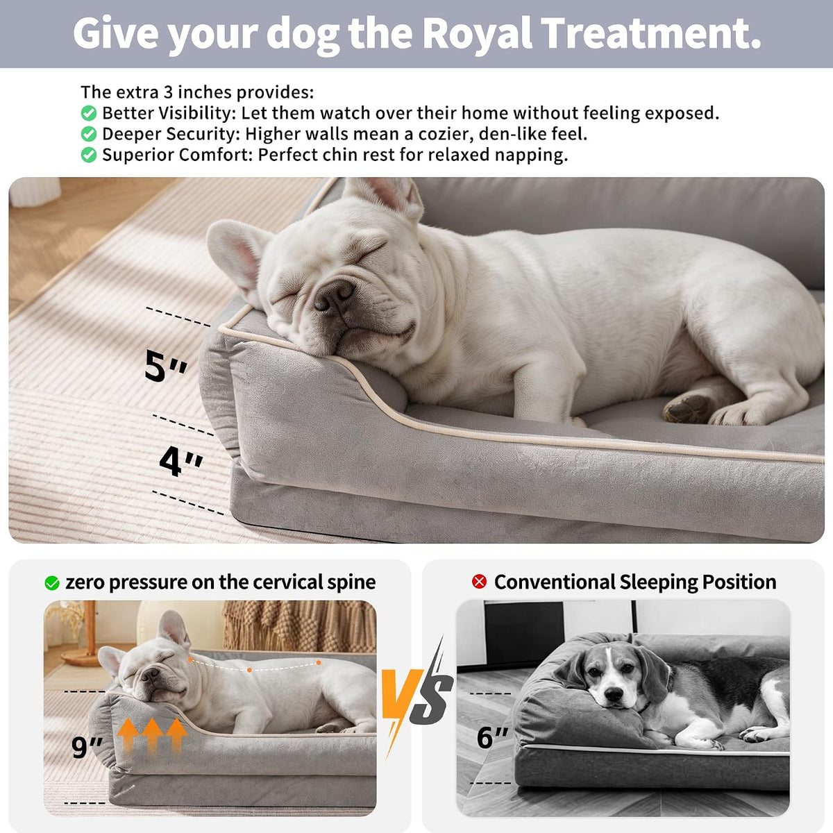 fairypet orthopedic dog bed for medium to large, side view